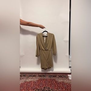 Beige short satin jumpsuit